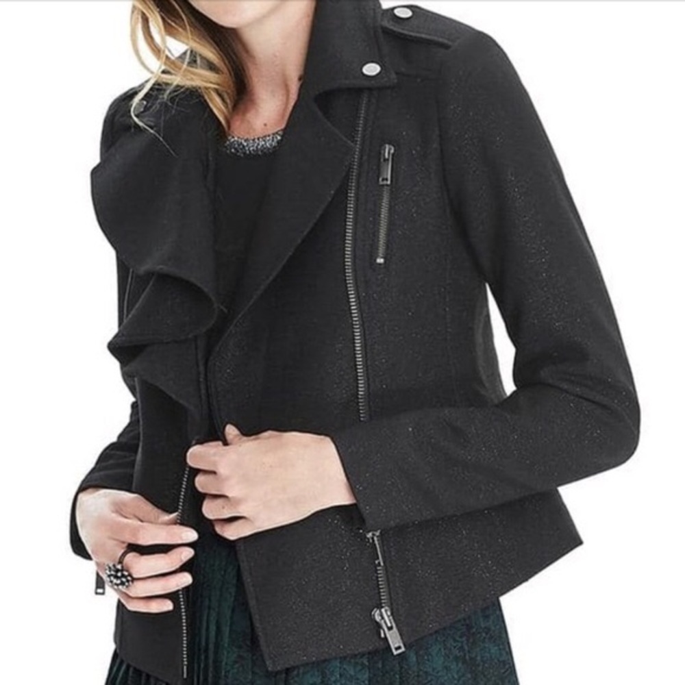 Banana Republic flounce front moto jacket.